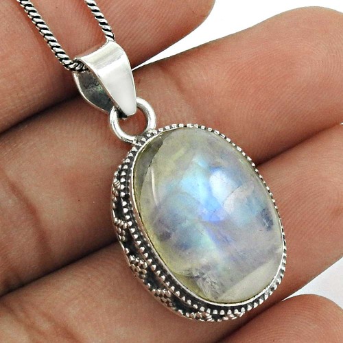 Rainbow Moonstone Pendant 925 Sterling Silver Traditional Jewelry PN23