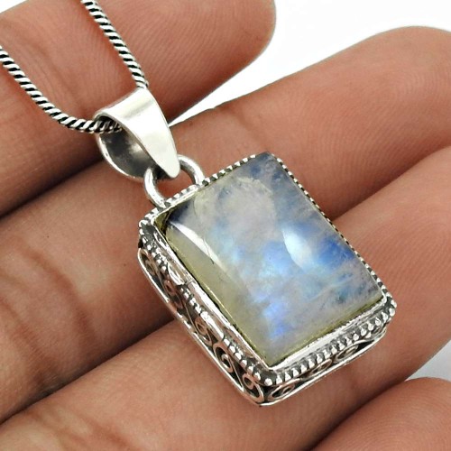 Rainbow Moonstone Pendant 925 Sterling Silver Traditional Jewelry PN30
