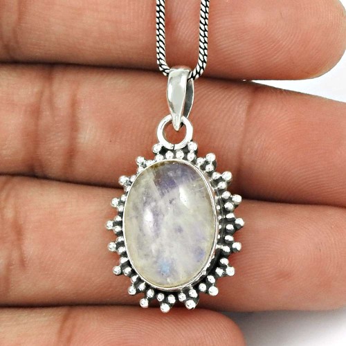 Rainbow Moonstone Pendant 925 Sterling Silver Traditional Jewelry PN72