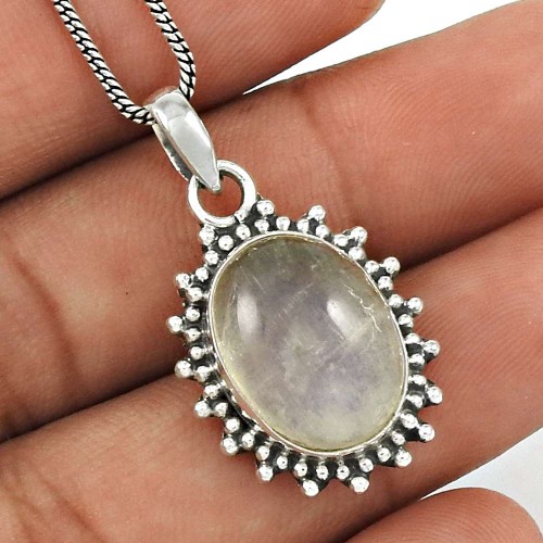Rainbow Moonstone Pendant 925 Sterling Silver Traditional Jewelry PN65