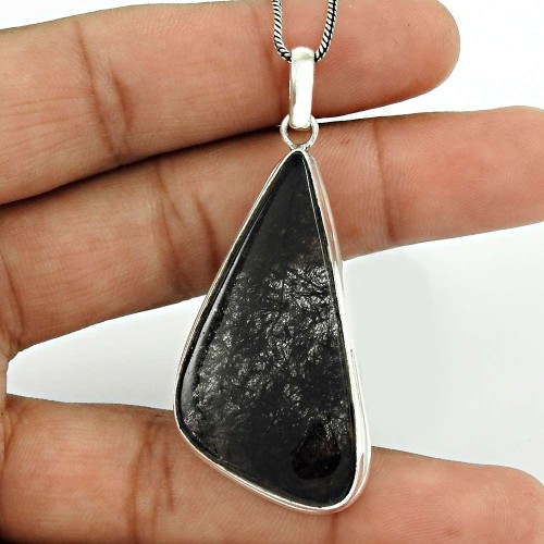 Black Rutile Gemstone Pendant 925 Sterling Silver Traditional Jewelry RQ8