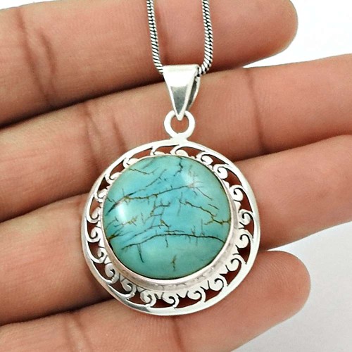 HANDMADE 925 Sterling 925 Sterling Silver Jewelry Natural TURQUOISE Gemstone Pendant G68