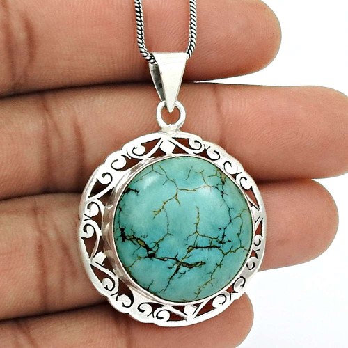 Natural TURQUOISE Gemstone HANDMADE Jewelry 925 Sterling Silver Pendant G11