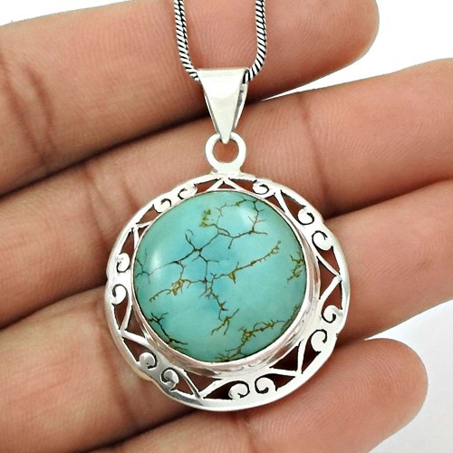 Natural TURQUOISE Gemstone HANDMADE Jewelry 925 Sterling Silver Pendant I11