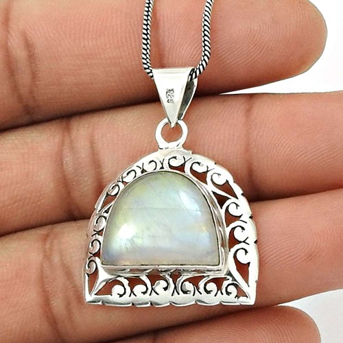 HANDMADE 925 Silver Jewelry Natural RAINBOW MOONSTONE Gemstone Pendant S11