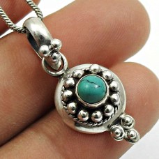 Turquoise Gemstone Pendant 925 Sterling Silver Handmade Indian Jewelry D12