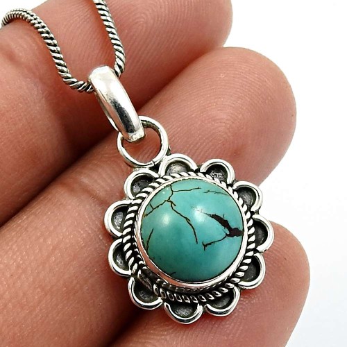 Turquoise Gemstone Jewelry 925 Solid Sterling Silver Pendant G38