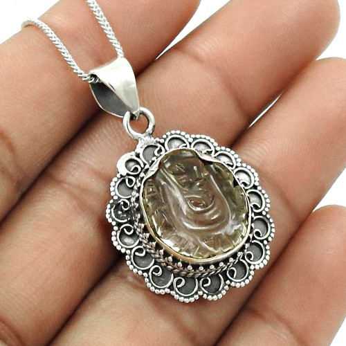 HANDMADE 925 Silver Jewelry Natural CRYSTAL Gemstone Ganesha Pendant LL19