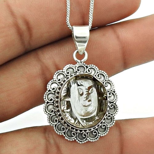 Natural CRYSTAL Gemstone Ganesha Pendant 925 Silver HANDMADE Fine Jewelry QQ19
