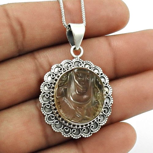 Natural CRYSTAL Gemstone Ganesha Pendant 925 Silver HANDMADE Fine Jewelry KP50