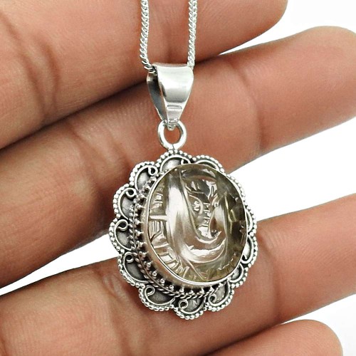 Natural CRYSTAL Gemstone Ganesha Pendant 925 Silver HANDMADE Fine Jewelry XX19