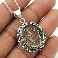 Natural CRYSTAL Gemstone Ganesha Pendant 925 Silver HANDMADE Fine Jewelry YH64