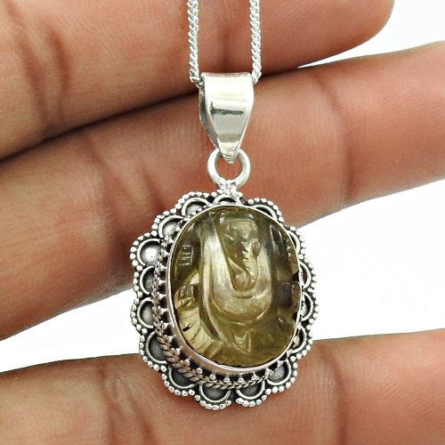 Natural FLUORITE Gemstone HANDMADE Jewelry 925 Silver Ganesha Pendant KK20