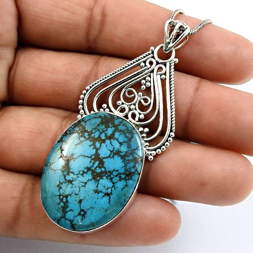 Oval Shape Turquoise Gemstone Jewelry 925 Solid Sterling Silver Pendant L10