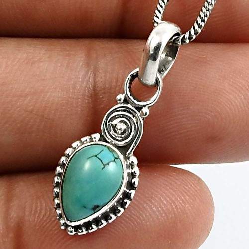 Pear Shape Turquoise Gemstone Pendant 925 Sterling Silver HANDMADE Jewelry Y10