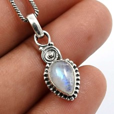 Pear Shape Rainbow Moonstone Gemstone Jewelry 925 Sterling Silver Pendant T10