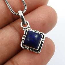 Cushion Shape Lapis Lazuli Gemstone Pendant 925 Sterling Silver Jewelry U11