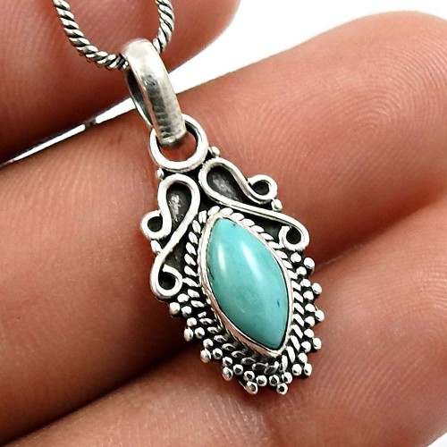 925 Sterling Silver Jewelry Marquise Shape Turquoise Gemstone Pendant O12
