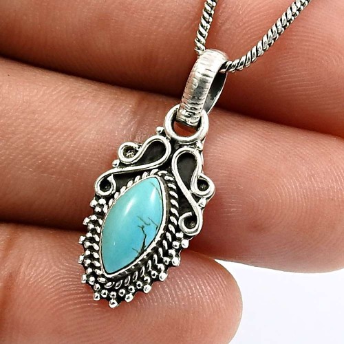 Marquise Shape Turquoise Gemstone Pendant 925 Sterling Silver Jewelry P12