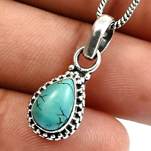 Pear Shape Turquoise Gemstone Pendant 925 Solid Sterling Silver Jewelry D14