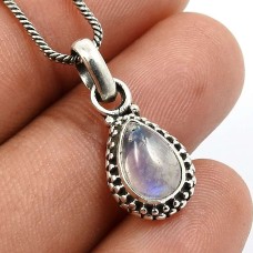 925 Sterling Silver Jewelry Pear Shape Rainbow Moonstone Gemstone Pendant W13
