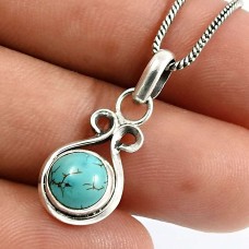 HANDMADE 925 Sterling Silver Jewelry Round Shape Turquoise Gemstone Pendant D16