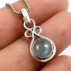Round Shape Labradorite Gemstone Pendant 925 Sterling Silver Jewelry S15