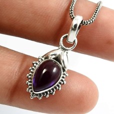 925 Sterling Fine Silver Jewelry Pear Shape Amethyst Gemstone Pendant B17