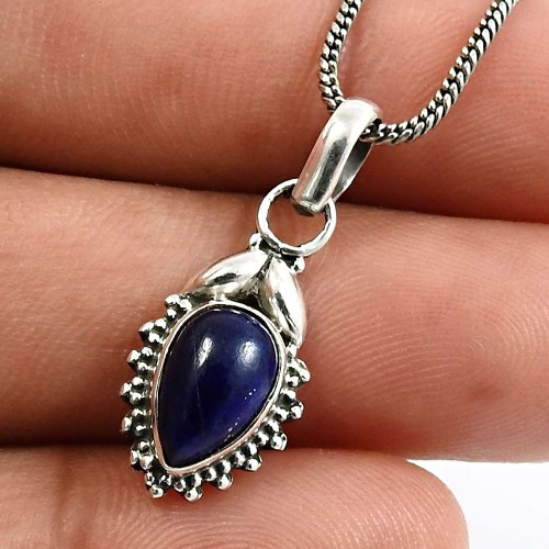 Pear Shape Lapis Lazuli Gemstone Jewelry 925 Sterling Silver Pendant I17