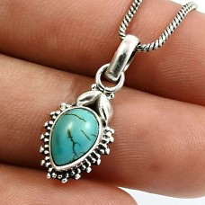 Pear Shape Turquoise Gemstone Jewelry 925 Solid Sterling Silver Pendant T16