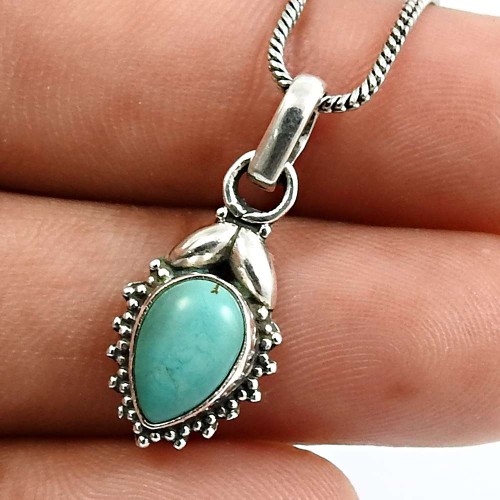 HANDMADE 925 Sterling Silver Jewelry Pear Shape Turquoise Gemstone Pendant W16