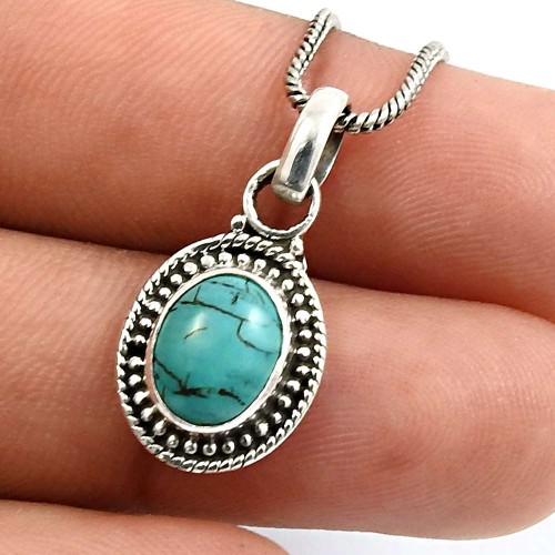 Oval Shape Turquoise Gemstone HANDMADE Jewelry 925 Sterling Silver Pendant B18