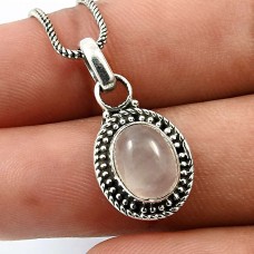 925 Sterling Fine Silver Jewelry Oval Shape Rose Quartz Gemstone Pendant G18