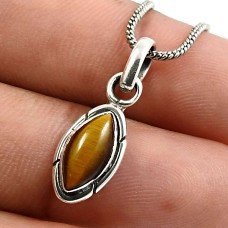 Marquise Shape Tiger'S Eye Gemstone Jewelry 925 Sterling Silver Pendant W18