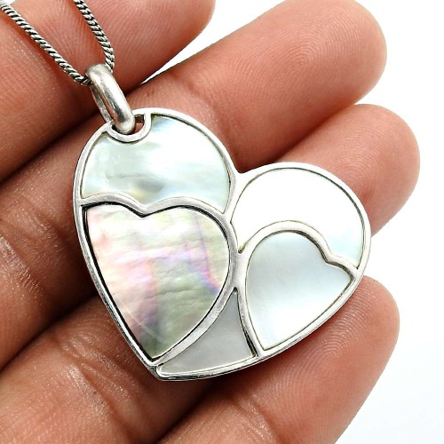 925 Silver Jewelry Fancy Shape Shell Mother Of Pearl Gemstone Heart Pendant C19