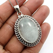 Oval Shape Aquamarine Gemstone Pendant 925 Sterling Silver Fine Jewelry E19