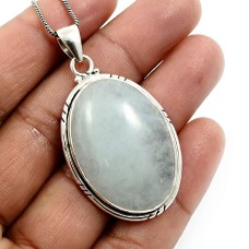 Oval Shape Aquamarine Gemstone Pendant 925 Sterling Silver Fine Jewelry H19