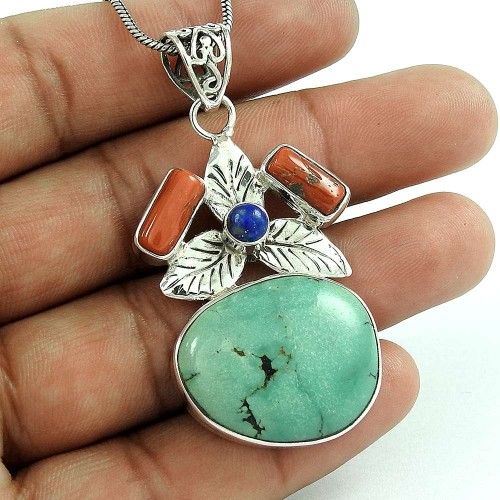 Big Inspire 925 Sterling Silver Turquoize, Lapis, Coral Pendant Exporter India