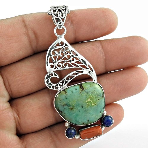 New Style Of 925 Sterling Silver Turquoize, Lapis, Coral Pendant