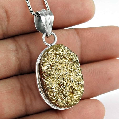 Great Creation 925 Sterling Silver Druzy Pendant