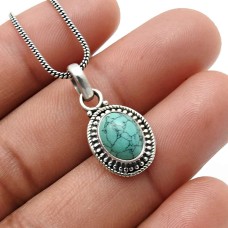 Turquoise Gemstone Pendant 925 Sterling Silver HANDMADE Jewelry L9