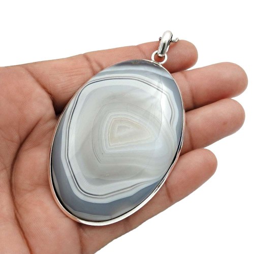 Oval Striped Onyx Gemstone Pendant For Girls 925 Sterling Silver Jewelry S5