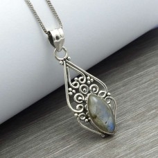 Blue Fire Labradorite Gemstone Jewelry 925 Sterling Silver Pendant Y5