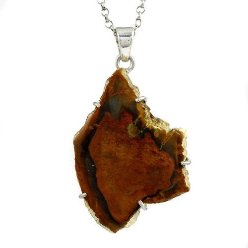 Paradise Bloom !! 925 Sterling Silver Petrified Wood Pendant