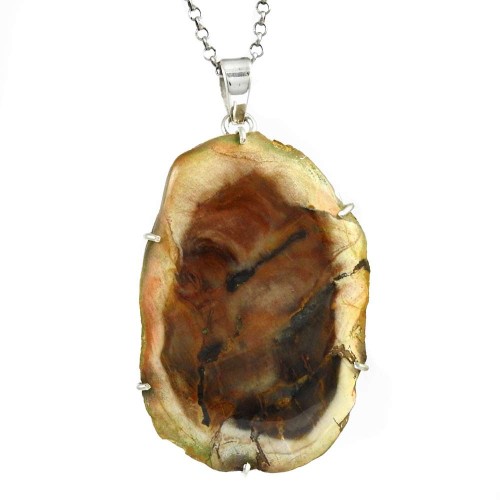 Big Love's Victory !! 925 Sterling Silver Petrified Wood Pendant Grossiste