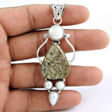 925 Sterling Silver Indian Jewelry Traditional Ocean Jasper, South Sea Pearl Gemstone Pendant Wholesale Price