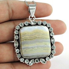 925 Sterling Silver Vintage Jewelry Ethnic Blue Lace Agate, Blue Topaz Gemstone Pendant Supplier India