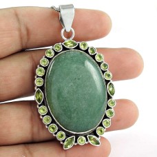 925 Sterling Silver Indian Jewelry Traditional Green Aventurine, Peridot Gemstone Pendant Exporter India