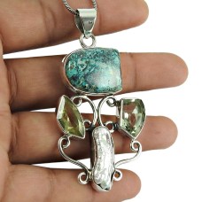 Handy Turquoise, Green Amethyst, Citrine, Mother of Pearl Gemstone Pendant Sterling Silver Fashion Jewellery