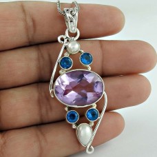 925 Sterling Silver Jewelry Ethnic Purple Hydro, Pearl Gemstone Pendant Fabricante